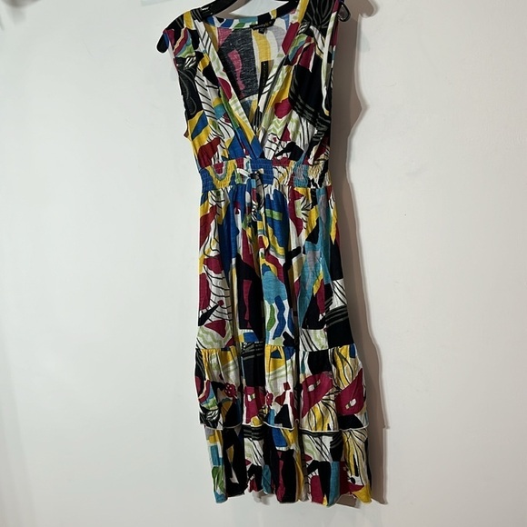 Chaudry KC Anthro multi color art to wear print tier ruffle skirt midi dress new - Picture 6 of 7